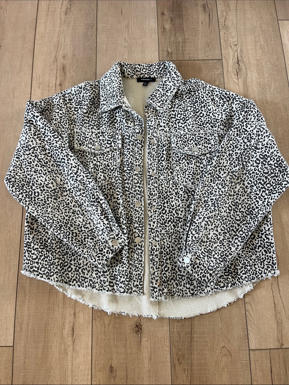 mittoshop Neutral Leopard Print Jean Shacket